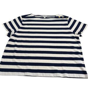 J.Crew Womens Striped Nautical T-Shirt XXL 100% Cotton Navy & White Button